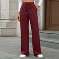 thumbnail image 1 of Uaswgudfs Women's Casual Pants Drawstring Elastic Waist Pants Flowy Wide Leg Beach Trousers with Pockets Wine 2XL, 1 of 8