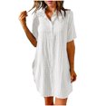 thumbnail image 1 of Uaswgudfs Women's Casual Relaxed Fit Short Sleeve Midi Dress - Button-Front Gingham & Breathable Lightweight Summer Everyday Chic White M, 1 of 7