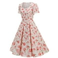 thumbnail image 1 of Uaswgudfs Women's Casual Short Sleeve Midi Dress​ - Summer Floral Print A-Line with Square Neckline & Cinched Waist, Flowy Fabric Pink L, 1 of 9