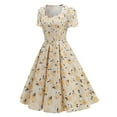thumbnail image 1 of Uaswgudfs Women's Casual Short Sleeve Midi Dress​ - Summer Floral Print A-Line with Square Neckline & Cinched Waist, Flowy Fabric Yellow S, 1 of 9