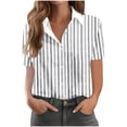 thumbnail image 1 of Uaswgudfs Women's Casual Short Sleeve Striped Button Down Collared Loose Fit Work Blouse Office Shirt Summer Fashion Tops Gray S, 1 of 6
