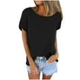 thumbnail image 1 of Uaswgudfs Women's Casual Summer Beachwear Loose Fit Round Neck Short Sleeve Blouse with Resort Style Vacation T-Shirt Top, 1 of 7