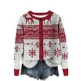 thumbnail image 1 of Uaswgudfs Women's Christmas Fashion Casual Reindeer Snowflake Printed Knitted Cardigan Long Sleeve Button Down Crew Neck Casual Jacket for Holiday & Daily Styling Red L, 1 of 4