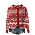 thumbnail image 1 of Uaswgudfs Women's Christmas Fashion Casual Reindeer Tree Printed Knitted Cardigan Long Sleeve Button Down Crew Neck Casual Jacket for Holiday & Daily Styling Red M, 1 of 4