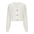 thumbnail image 1 of Uaswgudfs Women's Chunky Knit V-Neck Cardigan - Cropped Relaxed Fit Ribbed Cuffs & Large Buttons Casual Wear, 1 of 6