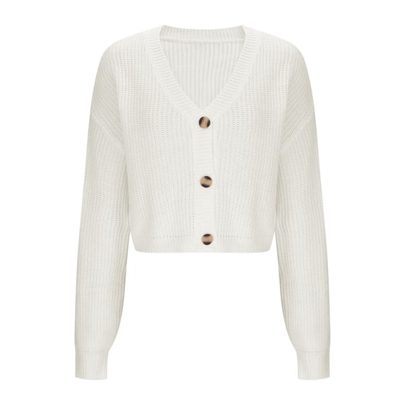 Uaswgudfs Women's Chunky Knit V-Neck Cardigan - Cropped Relaxed Fit Ribbed Cuffs & Large Buttons Casual Wear