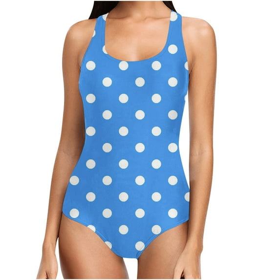 Uaswgudfs Women's Classic One-Piece Swimsuit with Polka Dot Print, Simple Straps, and Round Neckline, Tailored in Smooth, Stretch-Fit Fabric