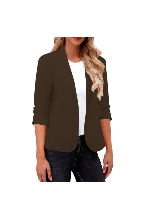Women's Collarless Slim Blazer - 3/4 Sleeve Lightweight Design for Casual & Office Wear