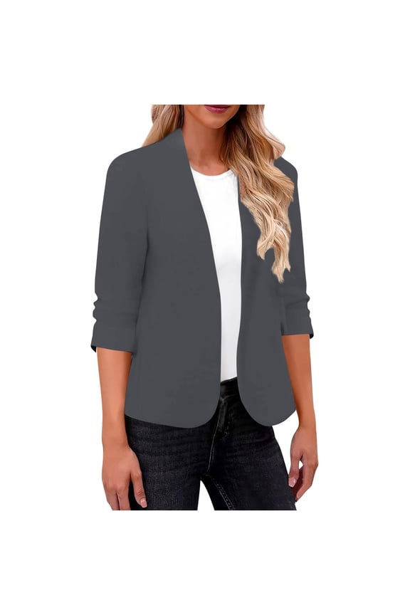 Women's Collarless Slim Blazer - 3/4 Sleeve Lightweight Design for Casual & Office Wear