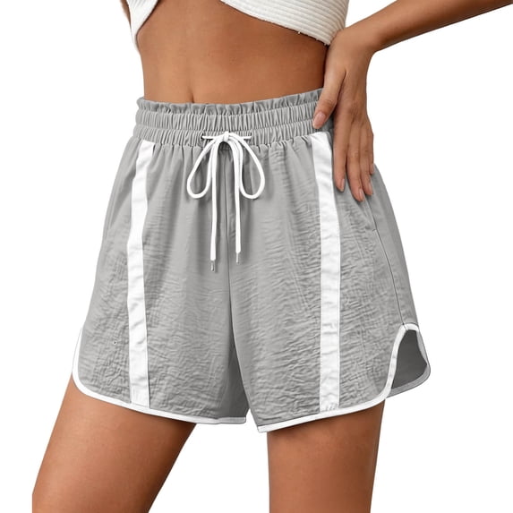 Uaswgudfs Women's Color Block Athletic Shorts, Elastic Drawstring Loose Fit Casual Shorts for Summer Sports & Daily Wear