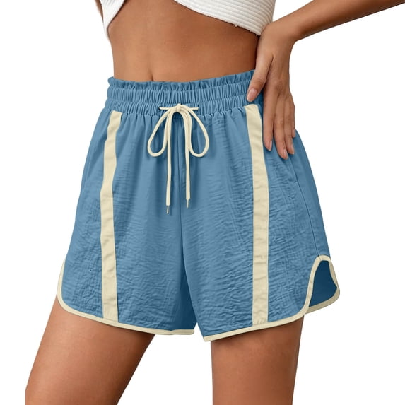 Uaswgudfs Women's Color Block Athletic Shorts, Elastic Drawstring Loose Fit Casual Shorts for Summer Sports & Daily Wear