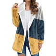 thumbnail image 1 of Uaswgudfs Women's Color Block Flannel Hooded Coat, Long Sleeve Knee-Length Zippered Outerwear - Warm Winter Fashion Jacket Blue L, 1 of 5