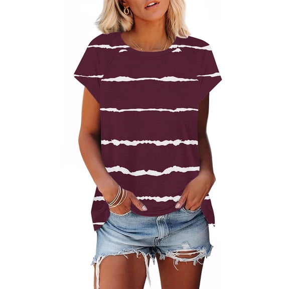 Uaswgudfs Women’s Color Block Short Sleeve T-Shirts & Blouse Tops - Casual Summer Tees with Stylish Design 2025 New