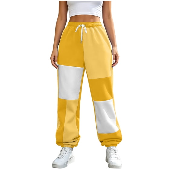 Uaswgudfs Women's Color Block Sweatpants Loose Casual Joggers with Drawstring Cuffed Hem Winter Lounge Pants Daily Sports Tracksuit Bottoms
