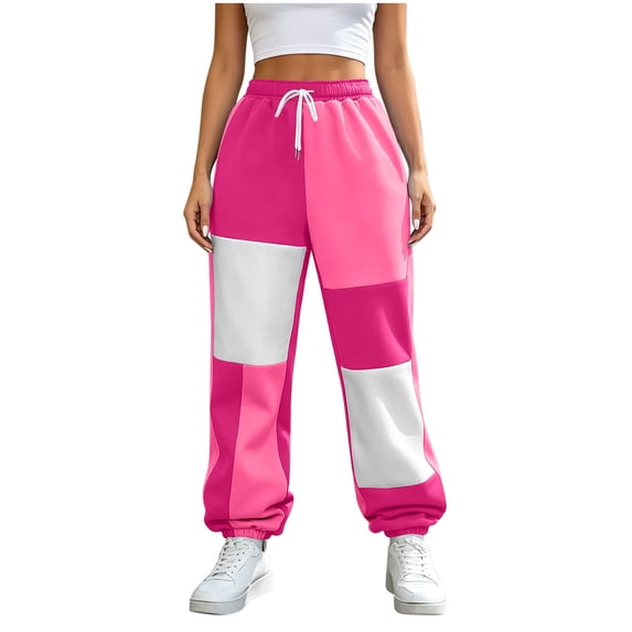 Uaswgudfs Women's Color Block Sweatpants Loose Casual Joggers with Drawstring Cuffed Hem Winter Lounge Pants Daily Sports Tracksuit Bottoms