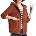 thumbnail image 1 of Uaswgudfs Women's Corduroy Hooded Zip-Up Jacket, Casual Long Sleeve Coat with Pockets - Everyday Outerwear Brown 2XL, 1 of 8