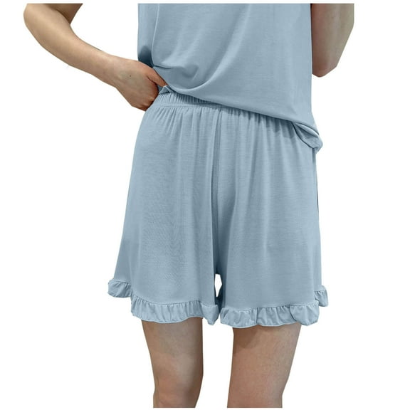 Uaswgudfs Women's Cotton Loose Fit Pajamas Short Pants with Elastic Waistband and Ruffled Hem for Cozy Home Sleep Wear Shorts