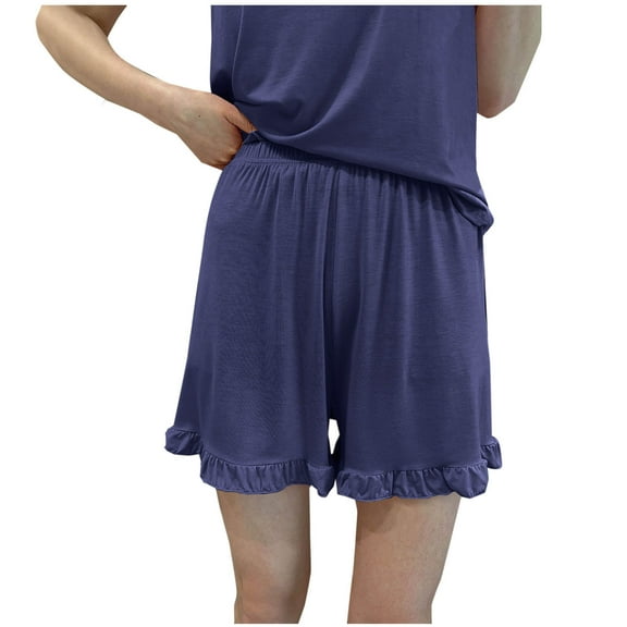 Uaswgudfs Women's Cotton Loose Fit Pajamas Short Pants with Elastic Waistband and Ruffled Hem for Cozy Home Sleep Wear Shorts