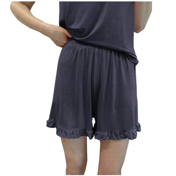 Uaswgudfs Women's Cotton Loose Fit Pajamas Short Pants with Elastic Waistband and Ruffled Hem for Cozy Home Sleep Wear Shorts