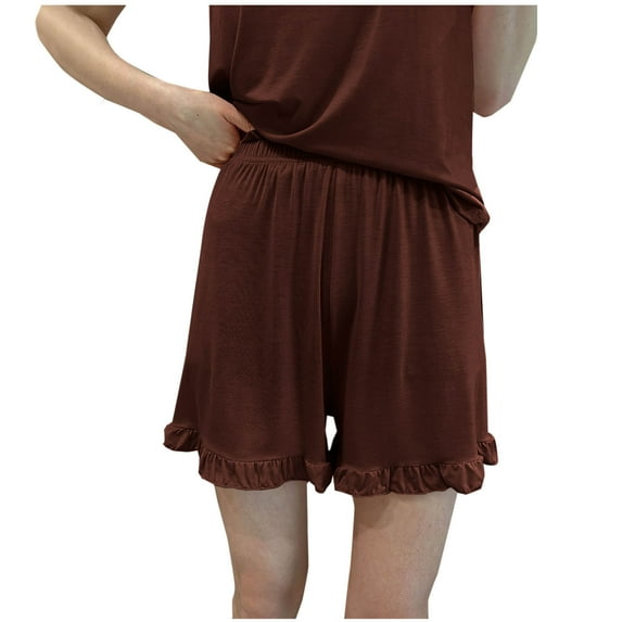 Uaswgudfs Women's Cotton Loose Fit Pajamas Short Pants with Elastic Waistband and Ruffled Hem for Cozy Home Sleep Wear Shorts
