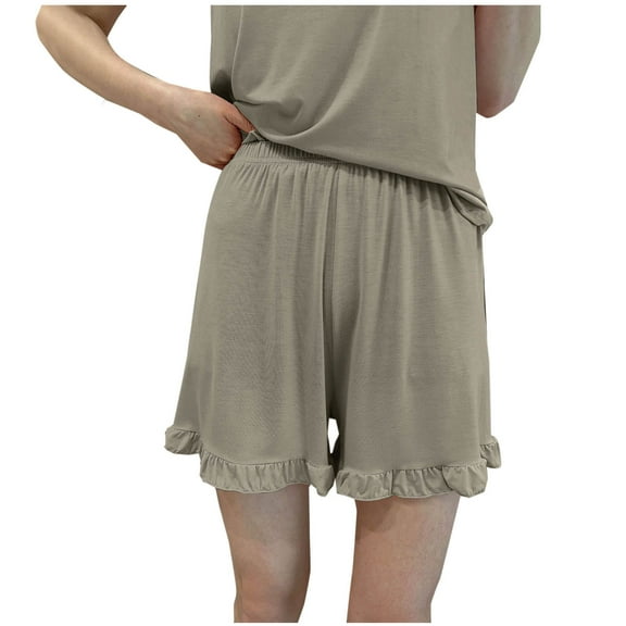 Uaswgudfs Women's Cotton Loose Fit Pajamas Short Pants with Elastic Waistband and Ruffled Hem for Cozy Home Sleep Wear Shorts