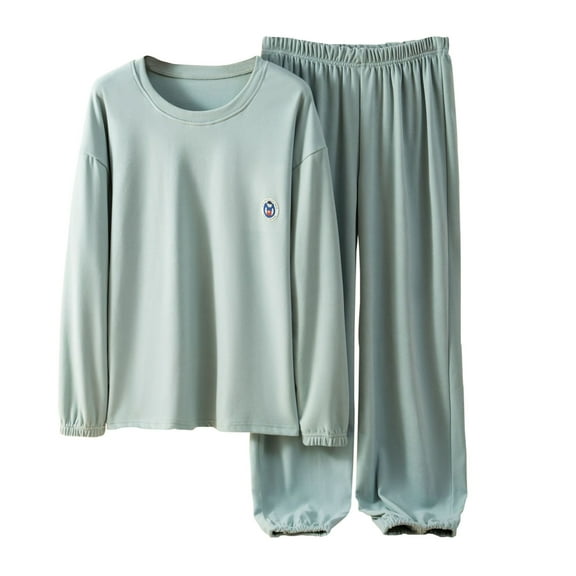 Uaswgudfs Women's Cotton Loose Pajama Set, Casual Sleeping Wear Long Sleeve Crew Neck Loungewear Top with Trousers