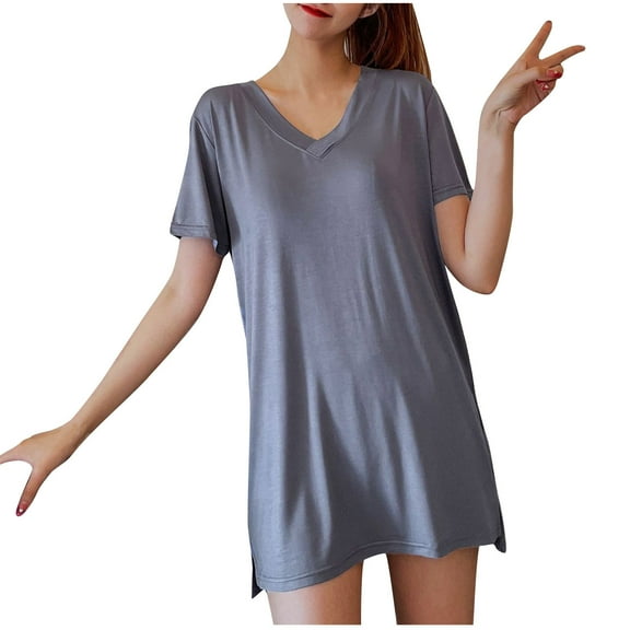 Uaswgudfs Women's Cotton Lounge - Loose Fit V-Neck Short Sleeve Top Soft Comfy Sleepwear All-Season 2025