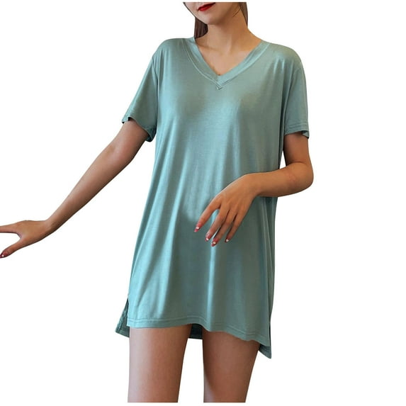 Uaswgudfs Women's Cotton Lounge - Loose Fit V-Neck Short Sleeve Top Soft Comfy Sleepwear All-Season 2025