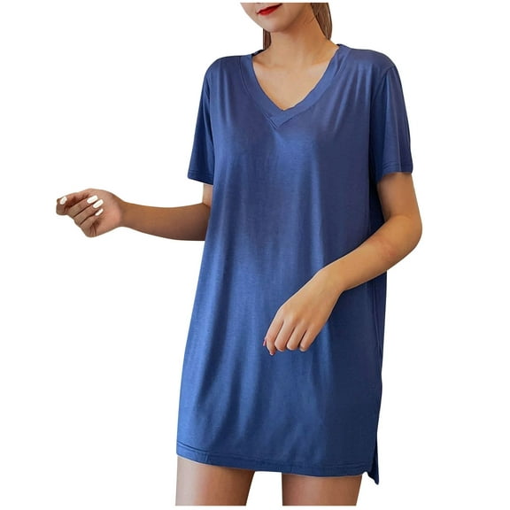 Uaswgudfs Women's Cotton Lounge - Loose Fit V-Neck Short Sleeve Top Soft Comfy Sleepwear All-Season 2025