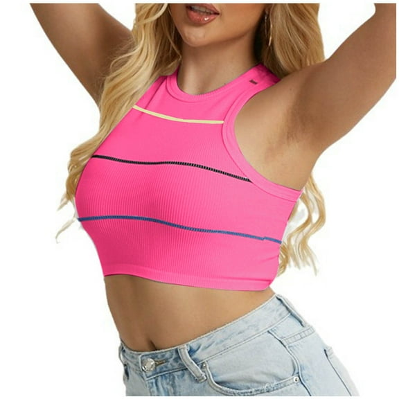 Uaswgudfs Women's Cotton Sleeveless Racerback Basic Crop Tank Tops Stretchy Casual Jogging Workout Yoga Sports Shirts Blouse