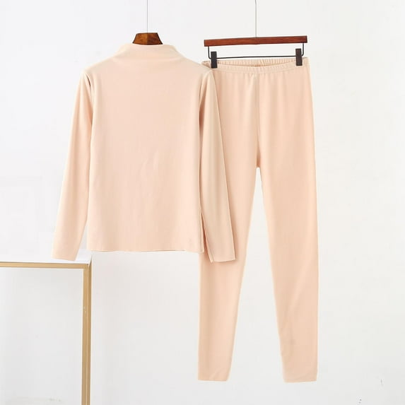 Uaswgudfs Women's Cozy V - Neck Loose Fit Long Sleeve Thermal Pajama Set, Soft Comfortable Nightwear for Women