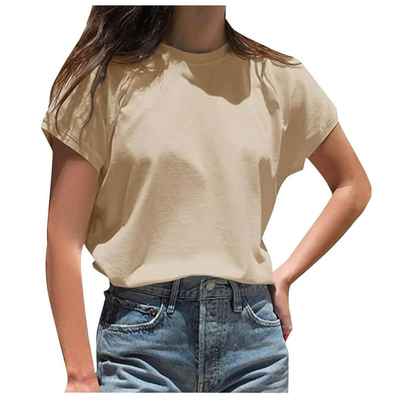 Uaswgudfs Women's Crew Neck Short Sleeve Loose-Fit Top - Lightweight Smooth Fabric Trend Casual Summer Blouse