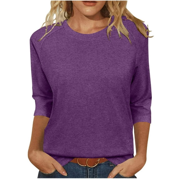 Uaswgudfs Women's Crewneck 3/4 Sleeve Tops Casual T Shirts Basic Loose Tees Solid Color Outdoor Living at Home Blouse 2025