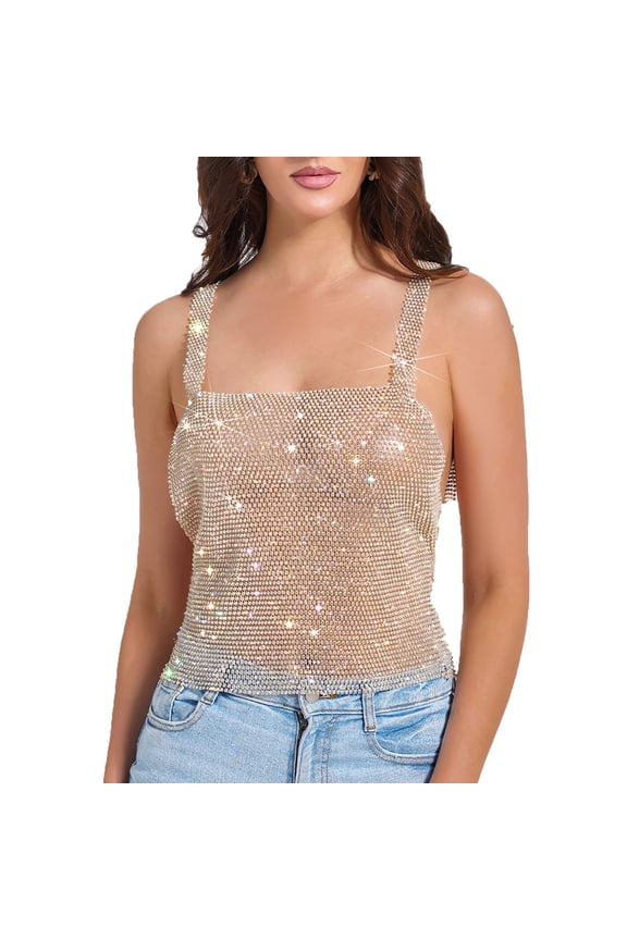 Women's Crop Top Strappy Lingerie Top - Party Bling Sparkly Bralette for Women White L