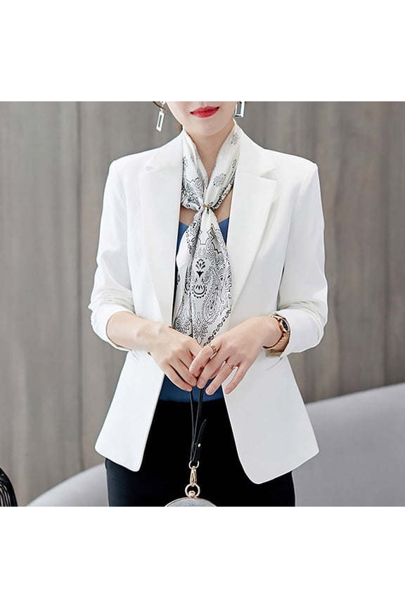 Women's Cropped Notch Lapel Blazer - Single-Breasted 3/4 Sleeve Slim Fit Flap Pockets Tailored​