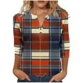 thumbnail image 1 of Uaswgudfs Women's Daily Plaid Printed Loose Fit Crew Neck 3/4 Sleeve T-Shirt – Pullover Tops Women's T Shirts, Loose Fit Casual Tops Orange M, 1 of 5