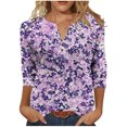 thumbnail image 1 of Uaswgudfs Women's Daily Printed Casual Loose Fit Crew Neck 3/4 Sleeve T-Shirt – Pullover Tops Loose Fit Casual Tops for Women Purple M, 1 of 5