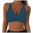 thumbnail image 1 of Uaswgudfs Women's Deep V-Neck Cross-Twist Strapless Swim Bra Top with Form-Fitting Elegance Swimwear Dark Blue M, 1 of 3