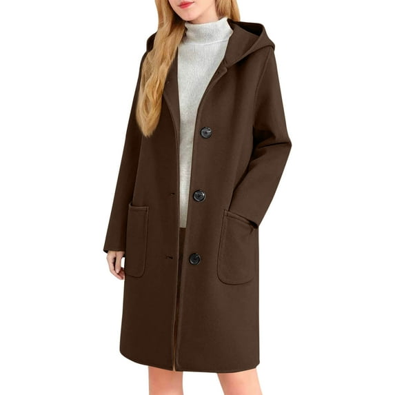 Uaswgudfs Women's Double-Breasted Wool Blend Winter Coat - Notched Lapel Adjustable Cuff Straps, Structured Fit for Warm Elegance