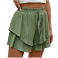 thumbnail image 1 of Uaswgudfs ​Women's Double-Layer Running Shorts – Elastic Drawstring Waist, Breathable Summer Cotton Blend & Casual Essential Green XL, 1 of 8