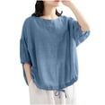 thumbnail image 1 of Uaswgudfs Women's Drawstring Hem Crew Neck T-Shirt: Short Sleeve Summer Top with Ultra-Soft Lightweight Casual Fabric Blue M, 1 of 6