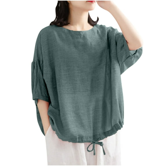 Uaswgudfs Women's Drawstring Hem Crew Neck T-Shirt: Short Sleeve Summer Top with Ultra-Soft Lightweight Casual Fabric Green XXXL