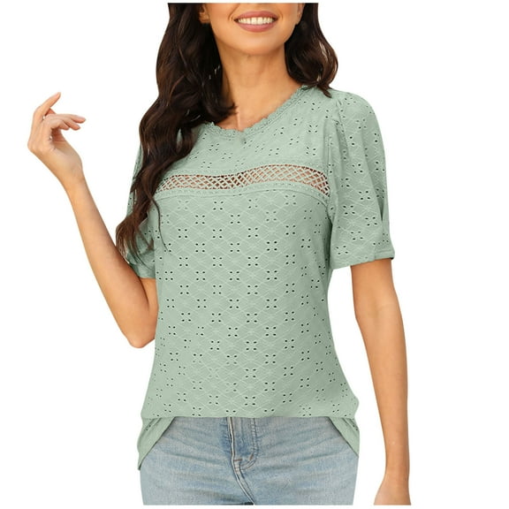 Uaswgudfs Women's Dressy Casual Blouses Business Work Tops Short Sleeve Waffle Knit Shirts 2025 Summer Solid Tee