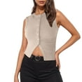thumbnail image 1 of Uaswgudfs Women's Dressy Cotton - Button-Front Sleeveless Vest with Split Hem for Office & Evening Out Waistcoat, 1 of 8