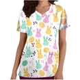 thumbnail image 1 of Uaswgudfs Women's Easter Themed Scrub Top V - Neck Loose Fit Medical Scrubs with Pockets, Bunny Easter Eggs Floral Print Shirt Beige 4XL, 1 of 5