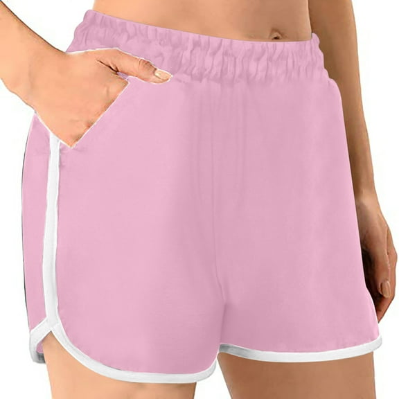 Uaswgudfs Women's Elastic Waist Running Shorts for Summer - Curved Hem Athletic Shorts with Lightweight Breathable Fabric Pink XL