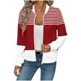 thumbnail image 1 of Uaswgudfs Women's Fall Winter Fashion Casual Striped Printed Waffle Knit Zip Up Long Sleeve Pocketed Jacket/Outerwear for Daily & Outdoor Styling Red M, 1 of 5