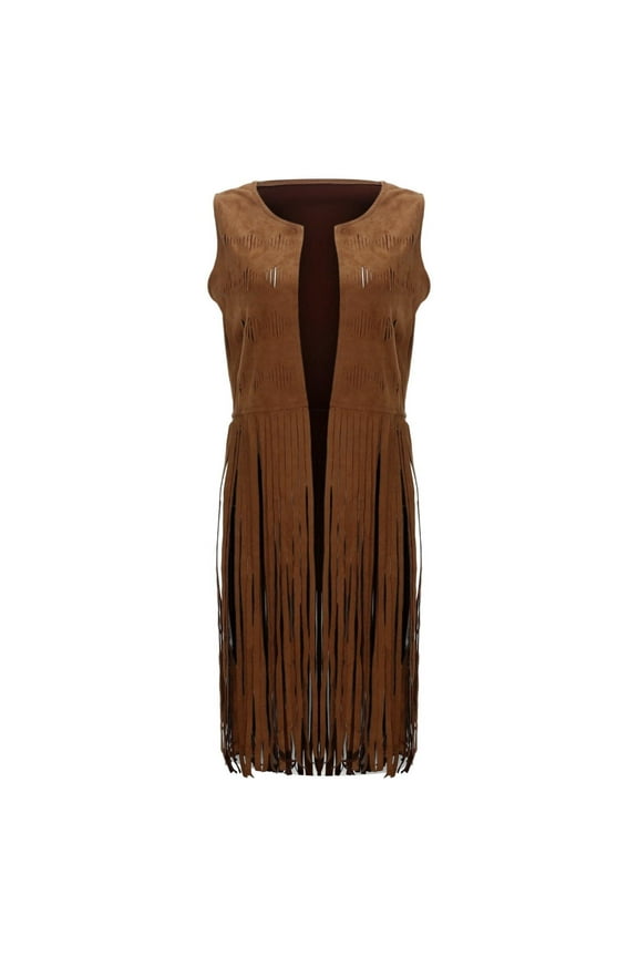 ​Women's Fall/Winter Long Suede-Like Coat: Windproof w/ Geometric Cutout & Tassel Trim - Stylish Outerwear​