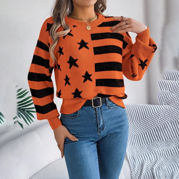 Uaswgudfs Women's Fall/Winter Star Sweater: Striped Knit Pullover, Oversized Casual Party Style