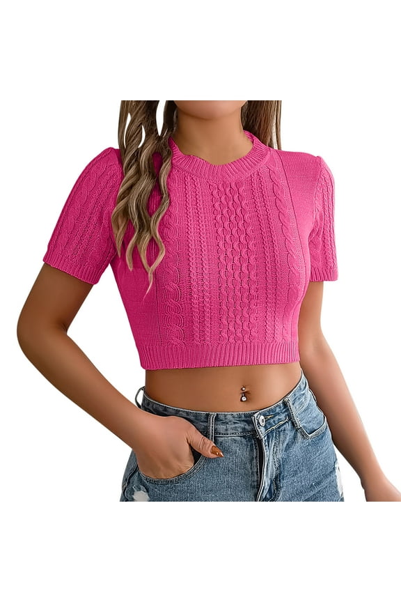 Women's Fashion Ribbed Crop Top – Mercerized Cotton Short Sleeve Tee, Crew Neck Knit Layering Essential